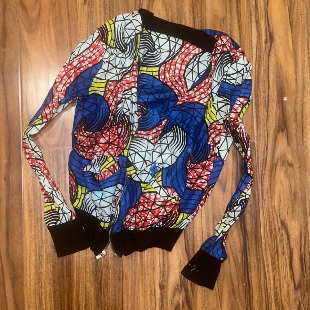 Ankara African print Colorful Geometric Patterned lightweight bomberJacket